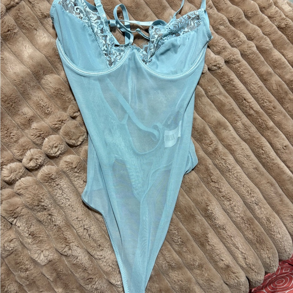 Charlotte Russe Sky Blue Lace Bodysuit